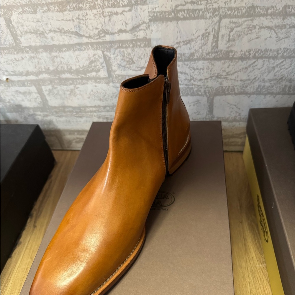 Calzoleria Toscana Men's Tan Leather Ankle Boots Size 12.5 - Picture 3 of 4